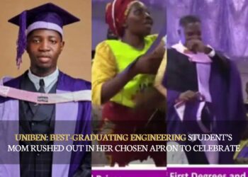 UNIBEN: Best-Graduating Engineering Student’s Mom Rushed Out In Her Chosen Apron To Celebrate