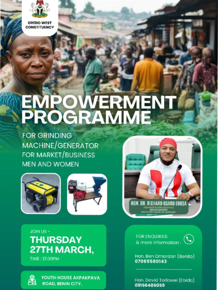 Hon. Edosa Launches Empowerment Programme to Distribute Free Grinding Machines & Generators to Business Owners - See Details