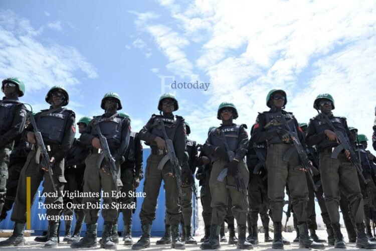 Local Vigilantes In Edo State Protest Over Police Seized Weapons