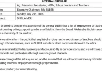 Edo SUBEB Disclaims Circulating Teachers’ Employment List