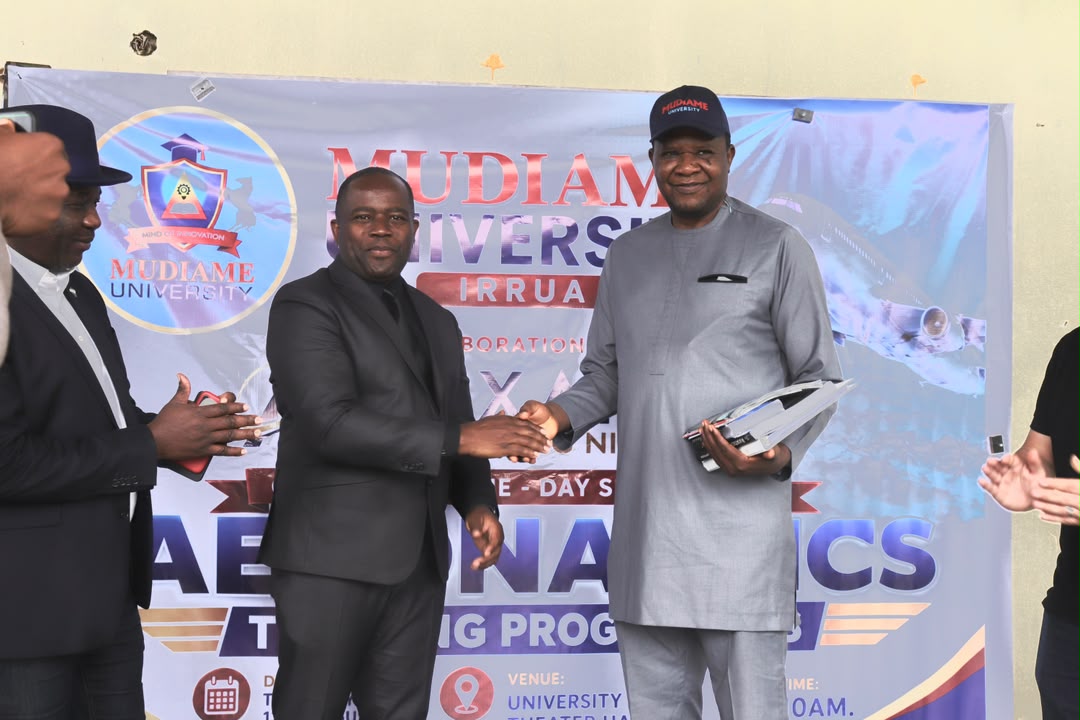 Mudiame Univeristy Vice Chancellor and Mr Ehis Odia the MD Aeronautics consulting NIG. LTD