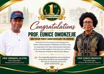 Mudiame University Vice Chancellor Congratulates AAU VC, Prof. Eunice Omonzejie, on First Anniversary in Office